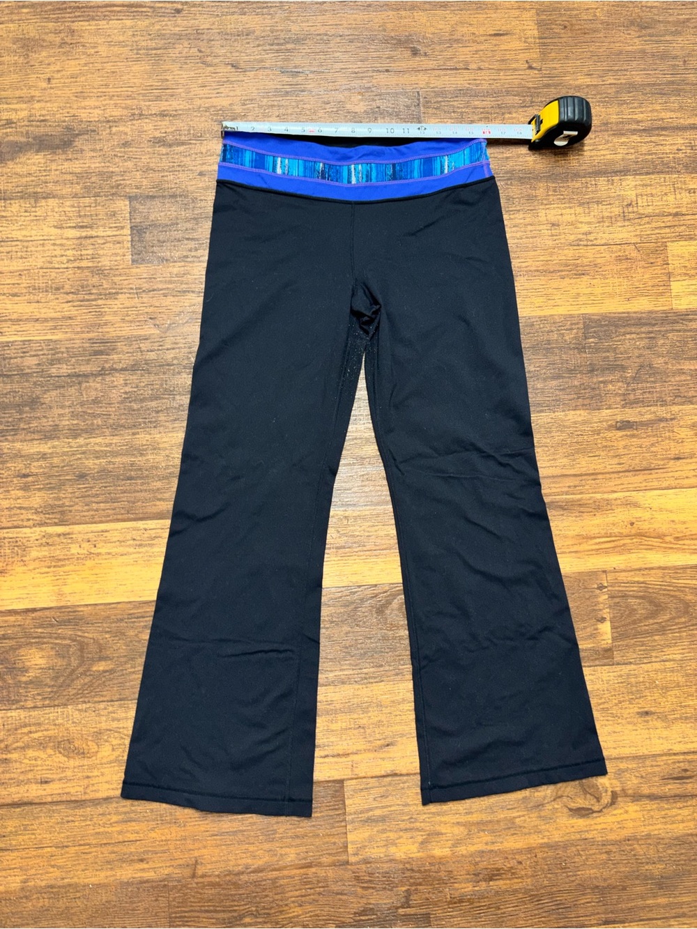 Source Unknown Black Boot Cut Pants with Blue Accent Waistband